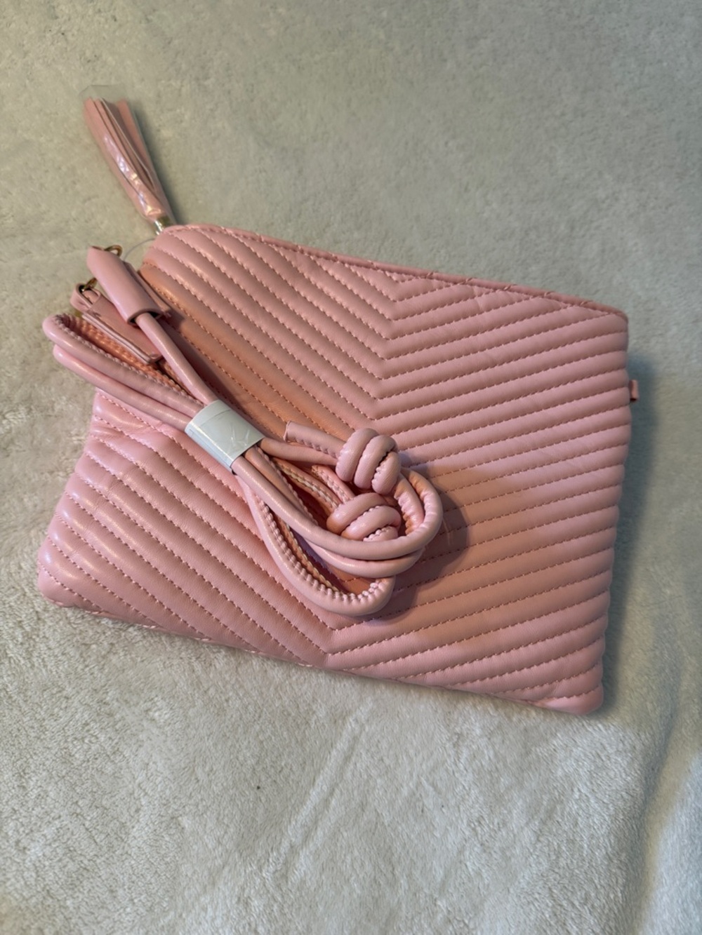 Amazon Pink Quilted Crossbody Wristlet with Tassel